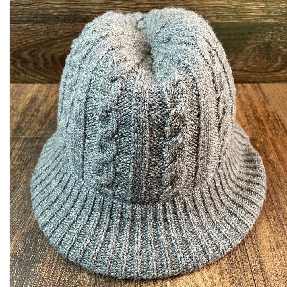 Vintage Aris Gray Cable Knit Bucket Hat Lined Winter Cloche Made in Philippines